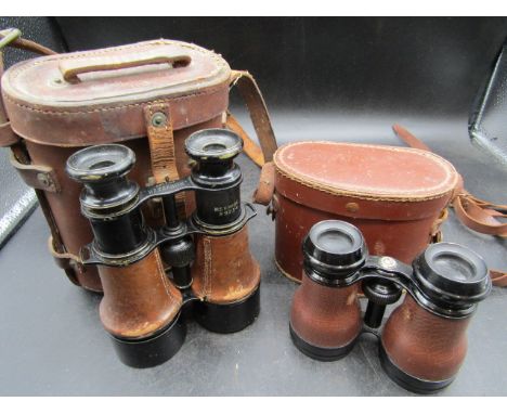 Hezzanith 1947 binoculars in lovely leather case 'G&amp;R Brinsley' with a crows foot embossed to top plus another pair in ca