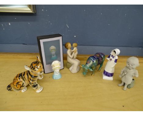 Antique Bisque match holder, Royal Worcester candle snuffer, USSR tiger and Royal Doulton 'Anna' figurine etc&nbsp;