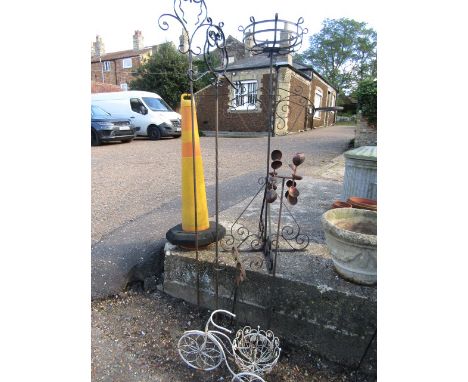 WROUGHT IRON TIERD GARDEN PLANTER, 2 OWL WROUGHT IRON BIRD/BASKET HOOKS, BICYCLE PLANTER, POT STAND&nbsp;