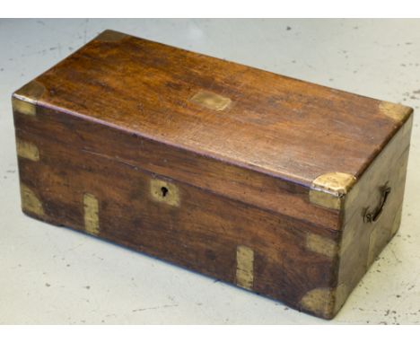 TRUNK, late 19th century camphorwood and brass bound, of small proportions with hinged top and side handles, 25cm H x 63cm W 