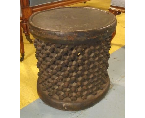 TRIBAL STOOL, West African carved wood, 39cm diam. x 39cm H.