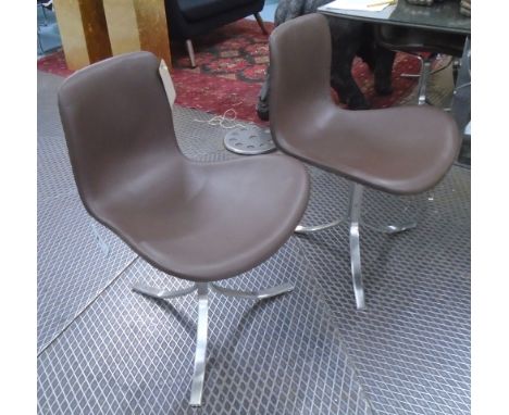 DINING CHAIRS, a set of 8, in the style of the PK9 design by Paul Kjaerholm for E. Kold Christiansen, 6 in one shade of brown