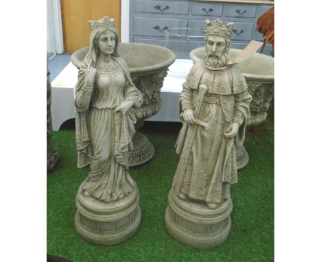 KING AND QUEEN CHESS PIECE STATUES, two, in reconstituted stone, 84cm H. (2)