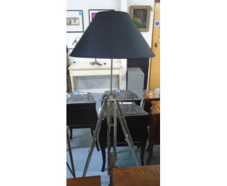 TRIPOD LAMP, on adjustable beechwood tripod with black shade, 170cm H. 