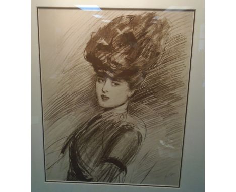 PAUL CESAR HELLEU, 'Portrait of Ellen, the artist's daughter', circa 1910, original lithograph, on heavy wove paper, signed i