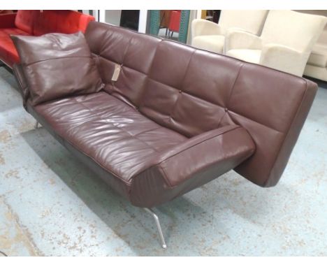 SOFA BED, by Pascal Mourgue for Ligne Roset, retails in excess of £2000 in a burnt umber leather on steel frame, 232cm L x 13