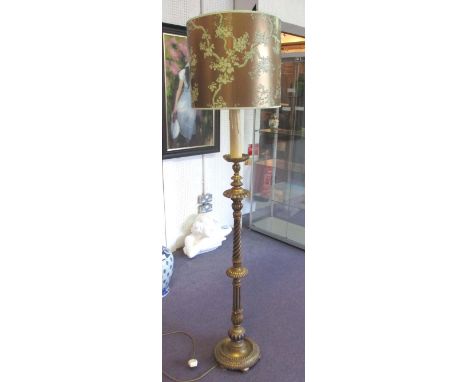 STANDARD LAMP, Continental giltwood and blue painted with a decorative shade, 176cm H. (with faults)