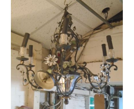 FRENCH CHANDELIER, early 20th century of naturalistic design with mirrored boss and six lighting arms, 60cm H approx.