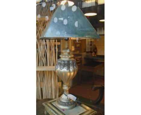 KINDER AND HARRIS SIDE LAMP, noir Empire zinc Classical style form with silvered shade, 92cm H.