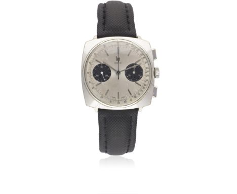 A GENTLEMAN'S CHROME PLATED LIP "TOP TIME" CHRONOGRAPH WRIST WATCH CIRCA 1960s, WITH "PANDA" DIALMovement: 17J, manual wind, 