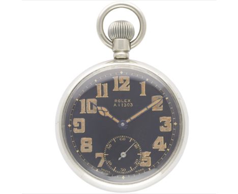 A GENTLEMAN'S BRITISH MILITARY ROLEX POCKET WATCH  CIRCA 1930s, WITH BLACK ENAMEL MILITARY DIAL  Movement: 15J, manual wind, 