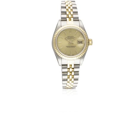 A LADIES STEEL & GOLD ROLEX OYSTER PERPETUAL DATEJUST BRACELET WATCHDATED 2004, REF. 79173 WITH BOX & PAPERSMovement: 31J, au