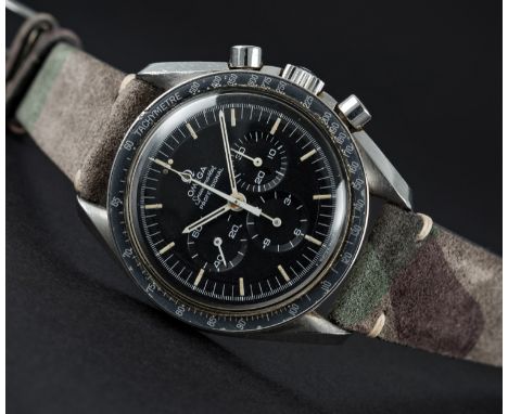 A RARE GENTLEMAN'S STAINLESS STEEL OMEGA SPEEDMASTER PROFESSIONAL CHRONOGRAPH WRIST WATCH CIRCA 1969 YEAR OF MOON LANDING, RE