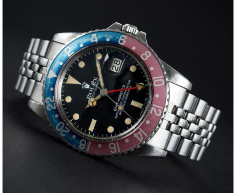 A GENTLEMAN'S STAINLESS STEEL ROLEX OYSTER PERPETUAL GMT MASTER BRACELET WATCHCIRCA 1979, REF. 16750 "TRANSITIONAL MODEL" WIT