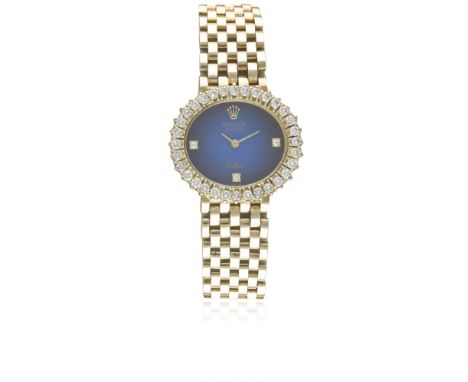 A FINE LADIES 18K SOLID GOLD & DIAMOND ROLEX CELLINI BRACELET WATCH CIRCA 1970s, REF. 4081 WITH BLUE VIGNETTE DIAMOND DIAL Mo