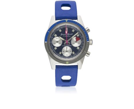 A GENTLEMAN'S "NOS" STAINLESS STEEL JACQUES MONNAT DIVERS CHRONOGRAPH WRIST WATCH CIRCA 1970sMovement: 17J, manual wind, Valj