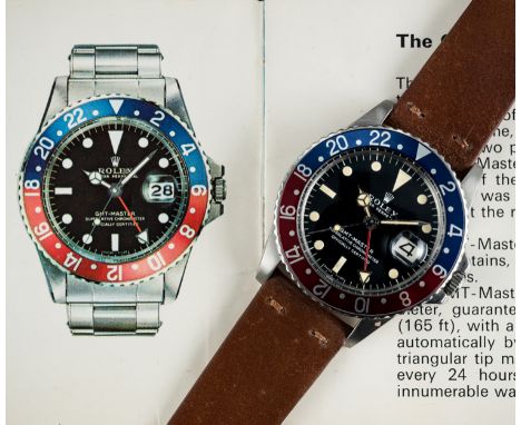 A RARE GENTLEMAN'S STAINLESS STEEL ROLEX OYSTER PERPETUAL GMT MASTER WRIST WATCHCIRCA 1968, REF. 1675 WITH MK1 MATT "LONG E" 