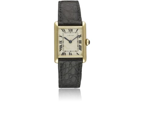 A RARE GENTLEMAN'S 18K SOLID GOLD CARTIER TANK WRIST WATCHCIRCA 1960sMovement: 18J, manual wind, signed Cartier.Case: Approx.