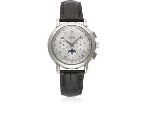 A GENTLEMAN'S STAINLESS STEEL ZENITH EL PRIMERO CHRONOMASTER TRIPLE CALENDAR MOONPHASE AUTOMATIC CHRONOGRAPH WRIST WATCH CIRC