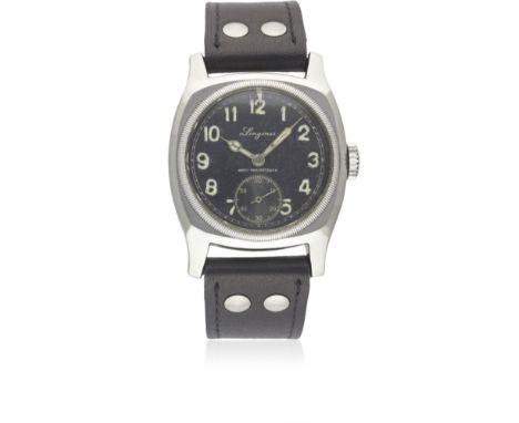 A RARE GENTLEMAN'S STAINLESS STEEL CZECH MILITARY AIR FORCE LONGINES PILOTS WRIST WATCH CIRCA 1947Movement: Manual wind, cal.