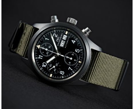 A RARE GENTLEMAN'S CERAMIC IWC DER FLIEGERCHRONOGRAPH WRIST WATCH CIRCA 1990s, REF. 3705 LESS THAN 2000 PIECES PRODUCEDMoveme