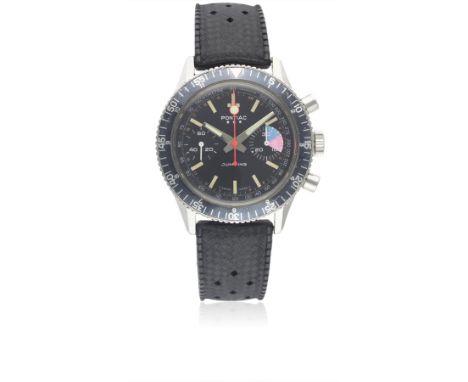 A GENTLEMAN'S STAINLESS STEEL PONTIAC JUMPING CHRONOGRAPH WRIST WATCH CIRCA 1970sMovement: 17J, manual wind, Valjoux cal. 773