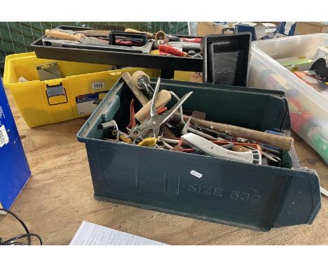 A quantity of tools including leather hole puncher, screwdrivers etc