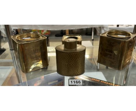 A vintage brass JS &amp; S Joseph Sankey tea caddy and others, 1 missing lid