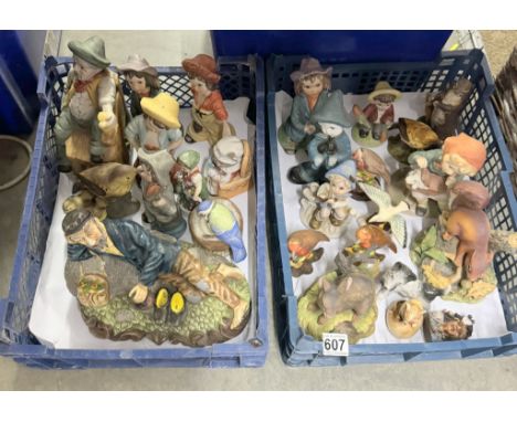 2 trays of assorted ceramic &amp; porcelain figures &amp; birds