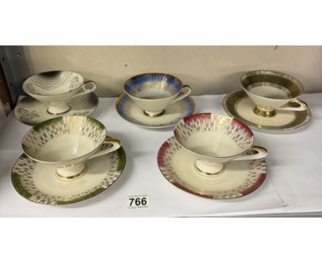 5 Bavarian art deco style cups &amp; saucers