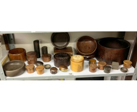 A good selection of wooden trinket, lidded pots etc