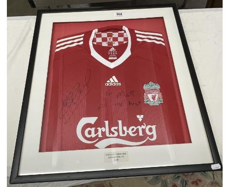 A signed Liverpool football shirt 'Steven Gerrard, Liverpool F.C. 2008A framed and glazed signed Steven Gerrard Liverpool shi