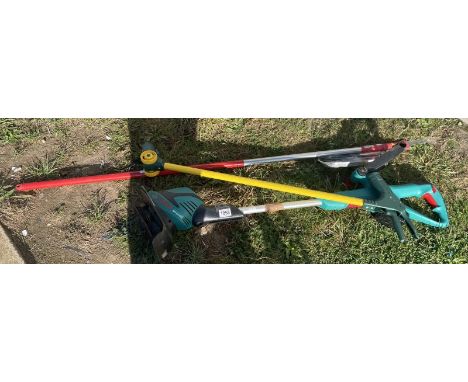 A quantity of gardening tools including grass trimmer and 2 other items