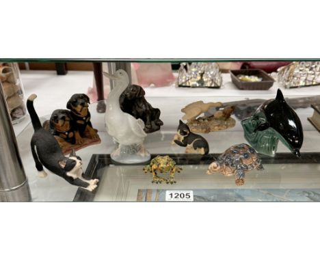 A selection of animal ornaments including Nao goose, Poole dolphin, Sherratt &amp; Simpson cats etc