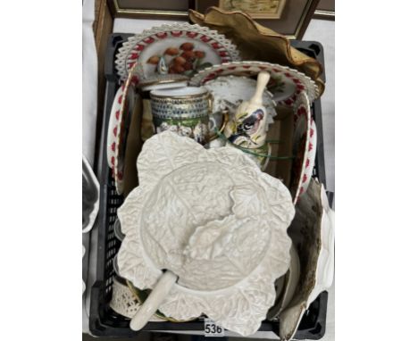 A mixed lot of china including cabbage lidded bowl &amp; ladle