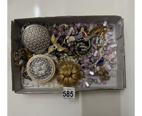 A quantity of costume jewellery. compact &amp; trinket box etc.