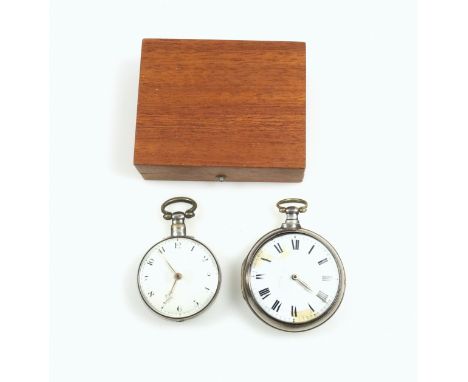 George III pair cased pocket watch with a circular white enamelled dial, black Roman numerals, enclosing a fusee movement ins