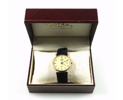 A 9ct gold gentleman's Rotary wristwatch, with leather strap, cased