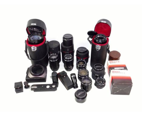 8 Pentax M42 Screw Thread lenses, including 24mm 3.5, 105mm 2.8, 300mm 6.3; 2 Pentax K lenses, comprising 40mm 2.8 and Rear C