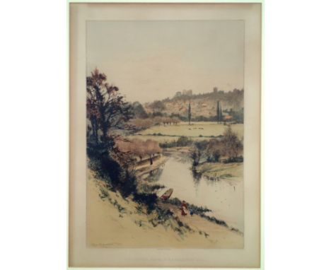 After Percy Robertson RE (1868–1934), 'Guildford from St Katherine's Hill', hand coloured etching published by The Art Journa