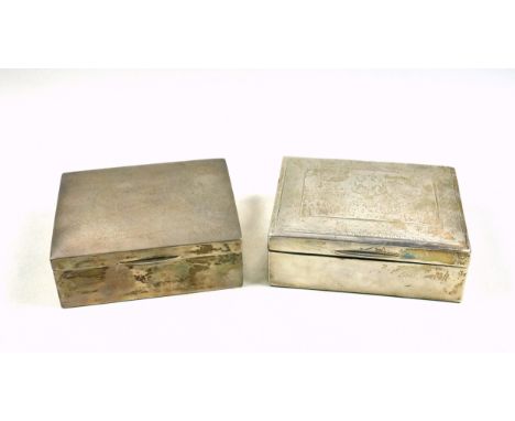 George V silver presentation cigarette box with engine turned decoration and cedar interior, Birmingham, 1924, W.11.5cm, and 