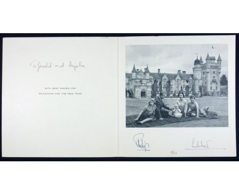 H.M. Queen Elizabeth II ('Lilibet' signed) and H.R.H. The Duke of Edinburgh, Christmas card dated 1960, gilt royal cyphers to