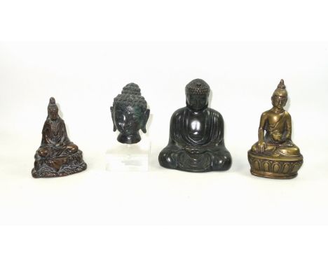 19th Century Chinese bronze figure of Guanyin, seated, her hands in Dhyana Mudra, H.12cm; Sino-Tibetan Buddha, seated on a lo
