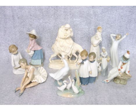 Victorian Minton Parian group "The Flight into Egypt", depicting the Virgin Mary holding the newborn Christ whilst riding a d