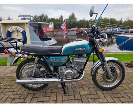 1974 Suzuki GT250, 247cc. Registration number PJR 38M. Frame number GT250-34159. Engine number GT250-67899 (V5C states 34326)