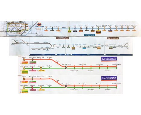 Selection (4) of 1980s-90s London Underground & Docklands Light Railway CAR DIAGRAMS (line maps). These are the vinyl type an