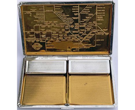 1930s CIGARETTE CASE with engraved London Underground map on the inside including pre-WW2 bullseye logo. The map shows the Un