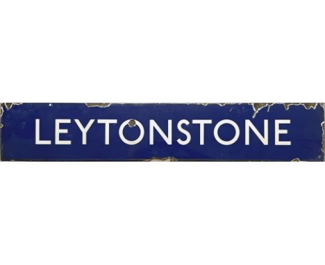London Underground enamel PLATFORM SIGN from the former GER/LNER station at Leytonstone on the Central Line. The name bar fro