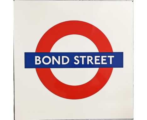 c1980s London Underground enamel PLATFORM ROUNDEL SIGN from Bond Street on the Central and Jubilee Lines. Measures 64cm (25")