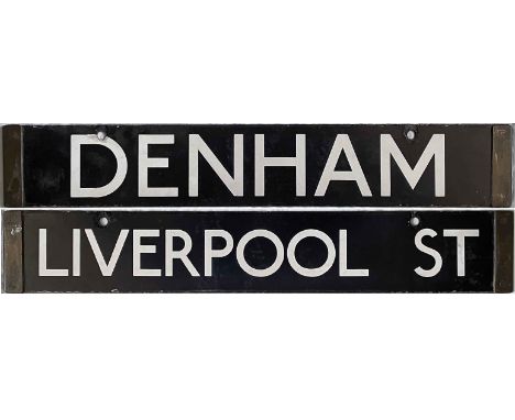 London Underground Standard Tube Stock enamel CAB DESTINATION PLATE for Denham / Liverpool St on the Central Line. Denham wou